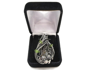 Seymchan Pallasite Meteorite Pendant, Wire-Wrapped in Sterling Silver with Peridot
