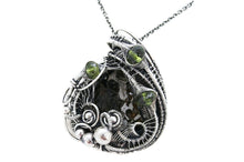 Load image into Gallery viewer, Seymchan Pallasite Meteorite Pendant, Wire-Wrapped in Sterling Silver with Peridot
