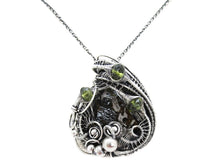 Load image into Gallery viewer, Seymchan Pallasite Meteorite Pendant, Wire-Wrapped in Sterling Silver with Peridot