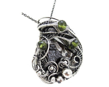 Load image into Gallery viewer, Seymchan Pallasite Meteorite Pendant, Wire-Wrapped in Sterling Silver with Peridot