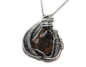 Seymchan Pallasite Meteorite Pendant, Wire-Wrapped in Sterling Silver with Peridot