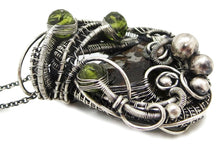 Load image into Gallery viewer, Seymchan Pallasite Meteorite Pendant, Wire-Wrapped in Sterling Silver with Peridot