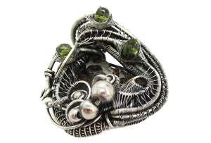 Seymchan Pallasite Meteorite Pendant, Wire-Wrapped in Sterling Silver with Peridot