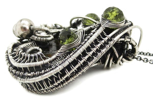 Seymchan Pallasite Meteorite Pendant, Wire-Wrapped in Sterling Silver with Peridot