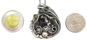 Seymchan Pallasite Meteorite Pendant, Wire-Wrapped in Sterling Silver with Peridot