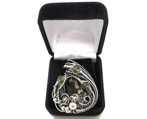 Seymchan Pallasite Meteorite Pendant, Wire-Wrapped in Sterling Silver with Peridot