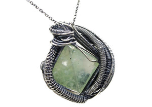 Prehnite & Rainbow Moonstone Pendant Necklace, Wire-Wrapped in Sterling Silver