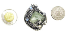 Load image into Gallery viewer, Prehnite &amp; Rainbow Moonstone Pendant Necklace, Wire-Wrapped in Sterling Silver