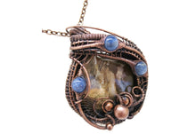 Load image into Gallery viewer, Petrified Wood Pendant Necklace, Wire-Wrapped in Bronze with Blue Kyanite