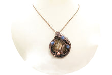 Load image into Gallery viewer, Petrified Wood Pendant Necklace, Wire-Wrapped in Bronze with Blue Kyanite