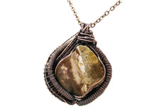 Load image into Gallery viewer, Petrified Wood Pendant Necklace, Wire-Wrapped in Bronze with Blue Kyanite