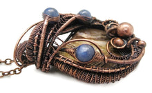 Load image into Gallery viewer, Petrified Wood Pendant Necklace, Wire-Wrapped in Bronze with Blue Kyanite