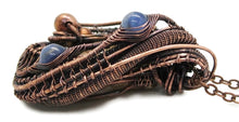 Load image into Gallery viewer, Petrified Wood Pendant Necklace, Wire-Wrapped in Bronze with Blue Kyanite