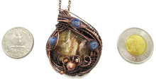 Load image into Gallery viewer, Petrified Wood Pendant Necklace, Wire-Wrapped in Bronze with Blue Kyanite