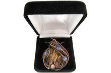 Load image into Gallery viewer, Petrified Wood Pendant Necklace, Wire-Wrapped in Bronze with Blue Kyanite