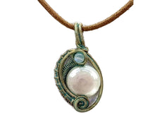 Load image into Gallery viewer, Verdigris Mini Woven Circle Gemstone Pendant in Brass