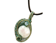 Load image into Gallery viewer, Verdigris Mini Woven Circle Gemstone Pendant in Brass