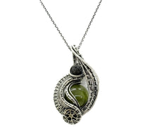 Load image into Gallery viewer, Custom Gemstone Steampunk Pendant, Wire-Wrapped in Sterling Silver