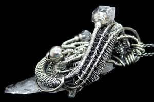 Quartz Crystal Arrowhead Pendant, Wire-Wrapped in Sterling Silver with Herkimer Diamonds