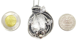 Quartz Pendant with Herkimer Diamonds, Wire-Wrapped in Sterling Silver
