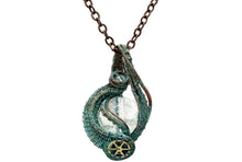Load image into Gallery viewer, Verdigris Gemstone Steampunk Pendant: Copper Wire Wrap, Swirl Model