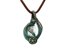 Load image into Gallery viewer, Verdigris Gemstone Steampunk Pendant: Copper Wire Wrap, Swirl Model