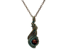 Load image into Gallery viewer, Custom Verdigris Gemstone Pendant, Copper Wire Wrap, "Comet" Model