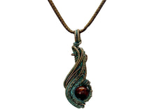 Load image into Gallery viewer, Custom Verdigris Gemstone Pendant, Copper Wire Wrap, "Comet" Model