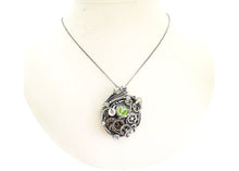 Load image into Gallery viewer, Yellow Disc Spirit Level Steampunk Pendant with UV-Reactive Glass, Wire-Wrapped in Sterling Silver