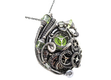 Load image into Gallery viewer, Yellow Disc Spirit Level Steampunk Pendant with UV-Reactive Glass, Wire-Wrapped in Sterling Silver