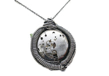 Load image into Gallery viewer, Yellow Disc Spirit Level Steampunk Pendant with UV-Reactive Glass, Wire-Wrapped in Sterling Silver