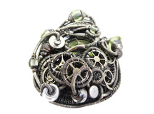 Load image into Gallery viewer, Yellow Disc Spirit Level Steampunk Pendant with UV-Reactive Glass, Wire-Wrapped in Sterling Silver