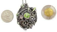 Load image into Gallery viewer, Yellow Disc Spirit Level Steampunk Pendant with UV-Reactive Glass, Wire-Wrapped in Sterling Silver