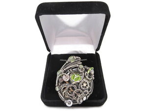 Yellow Disc Spirit Level Steampunk Pendant with UV-Reactive Glass, Wire-Wrapped in Sterling Silver