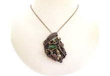 Load image into Gallery viewer, Yellow Tube Spirit Level Steampunk Pendant with UV-Reactive Glass, Wire-Wrapped in Bronze, Copper, and Brass