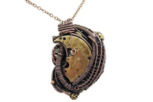 Load image into Gallery viewer, Yellow Tube Spirit Level Steampunk Pendant with UV-Reactive Glass, Wire-Wrapped in Bronze, Copper, and Brass