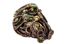 Load image into Gallery viewer, Yellow Tube Spirit Level Steampunk Pendant with UV-Reactive Glass, Wire-Wrapped in Bronze, Copper, and Brass