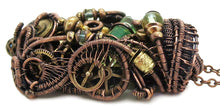 Load image into Gallery viewer, Yellow Tube Spirit Level Steampunk Pendant with UV-Reactive Glass, Wire-Wrapped in Bronze, Copper, and Brass