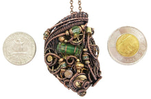 Load image into Gallery viewer, Yellow Tube Spirit Level Steampunk Pendant with UV-Reactive Glass, Wire-Wrapped in Bronze, Copper, and Brass