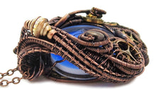 Load image into Gallery viewer, Blue Disc Spirit Level Steampunk Pendant, Wire-Wrapped in Bronze, Copper, and Brass