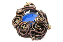 Load image into Gallery viewer, Blue Disc Spirit Level Steampunk Pendant, Wire-Wrapped in Bronze, Copper, and Brass