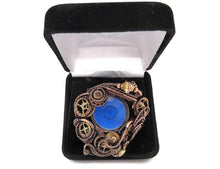 Load image into Gallery viewer, Blue Disc Spirit Level Steampunk Pendant, Wire-Wrapped in Bronze, Copper, and Brass