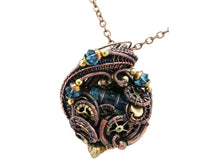 Load image into Gallery viewer, Spirit Level Steampunk Pendant with Swarovski Crystal, Wire-Wrapped in Bronze, Copper, and Brass