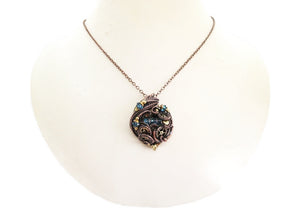 Spirit Level Steampunk Pendant with Swarovski Crystal, Wire-Wrapped in Bronze, Copper, and Brass