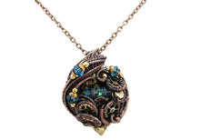 Load image into Gallery viewer, Spirit Level Steampunk Pendant with Swarovski Crystal, Wire-Wrapped in Bronze, Copper, and Brass