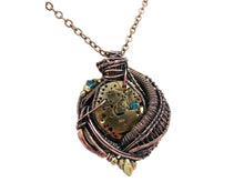 Load image into Gallery viewer, Spirit Level Steampunk Pendant with Swarovski Crystal, Wire-Wrapped in Bronze, Copper, and Brass