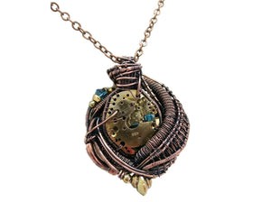 Spirit Level Steampunk Pendant with Swarovski Crystal, Wire-Wrapped in Bronze, Copper, and Brass