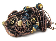 Load image into Gallery viewer, Spirit Level Steampunk Pendant with Swarovski Crystal, Wire-Wrapped in Bronze, Copper, and Brass