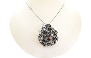 Spirit Level Steampunk Pendant with Herkimer Diamonds, Wire-Wrapped in Sterling Silver