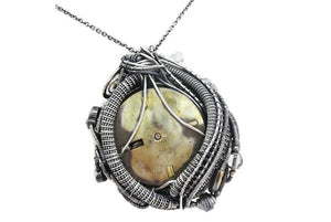 Spirit Level Steampunk Pendant with Herkimer Diamonds, Wire-Wrapped in Sterling Silver